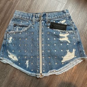 Carmar Denim rhinestone skirt with front zipper. With tags-Never worn